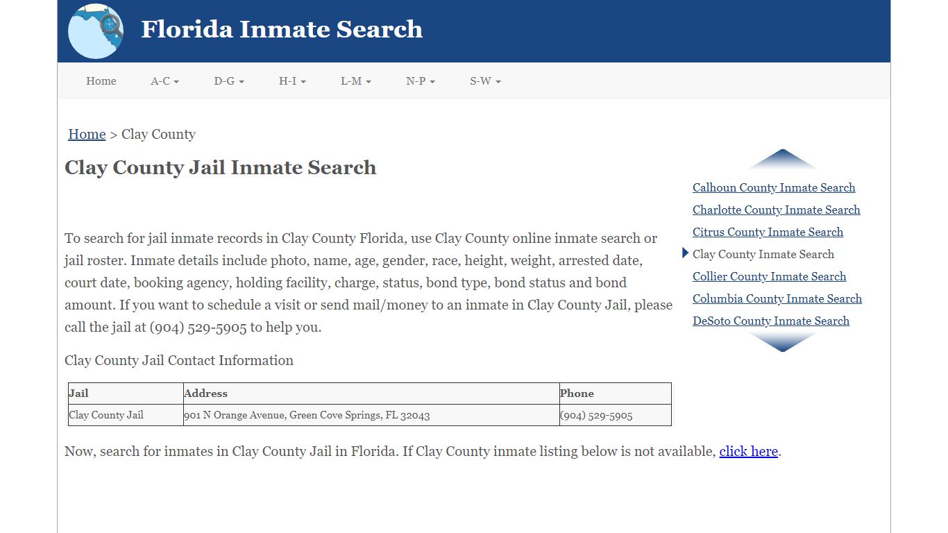 Clay County FL Jail Inmate Search
